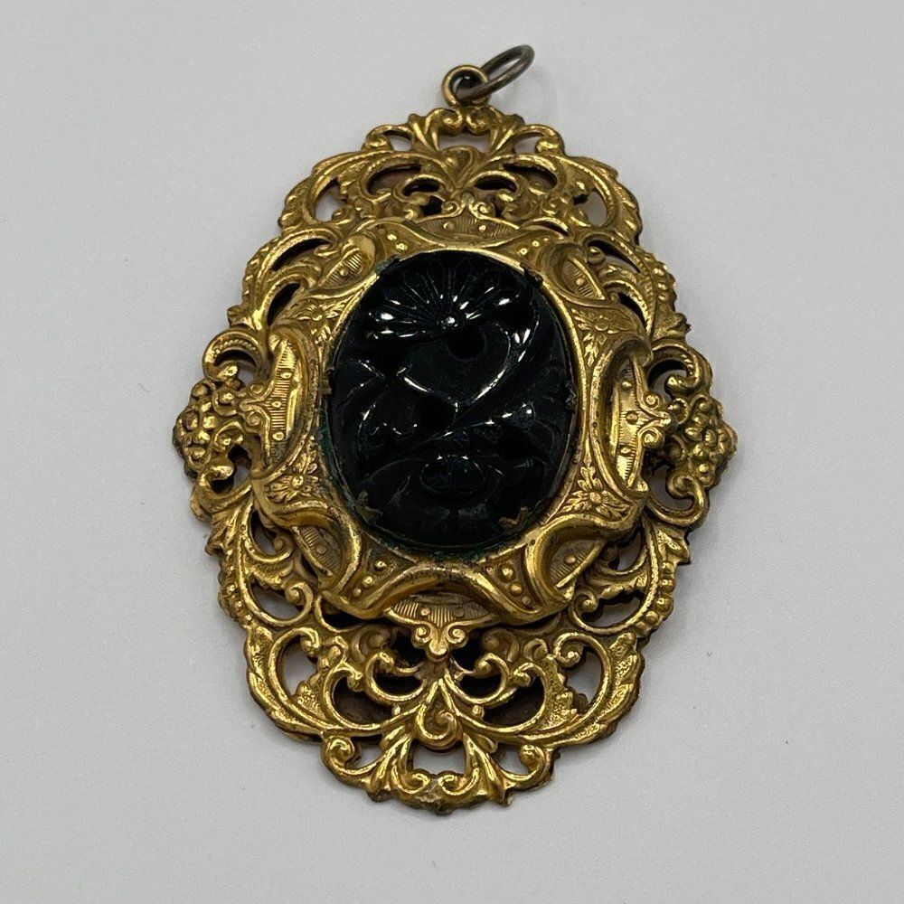Vintage Art Deco Art Noveau Brass and Black Pendant